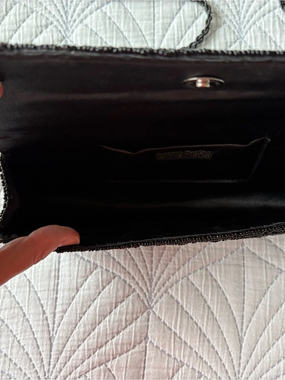 Black Beaded Evening Clutch with Strap